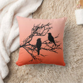 Birds on a branch, Black Against Sunset Orange Thr クッション (ブランケット)