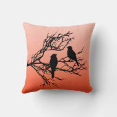 Birds on a branch, Black Against Sunset Orange Thr クッション (裏面)