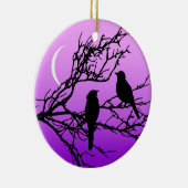 Birds on a branch, Black Against Twilight Purple セラミックオーナメント (右)