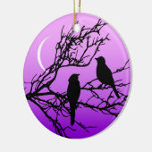 Birds on a branch, Black Against Twilight Purple セラミックオーナメント (左)
