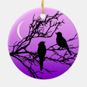 Birds on a branch, Black Against Twilight Purple セラミックオーナメント (裏面)