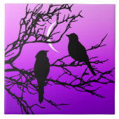 Birds on a branch, Black Against Twilight Purple タイル (正面)