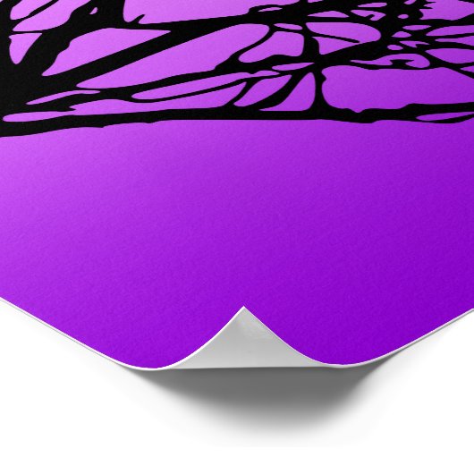 Birds on a branch, Black Against Twilight Purple ポスター (角)
