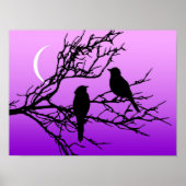 Birds on a branch, Black Against Twilight Purple ポスター (正面)