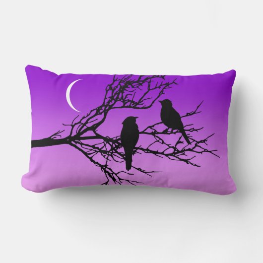 Birds on a branch, Black Against Twilight Purple L ランバークッション (正面)