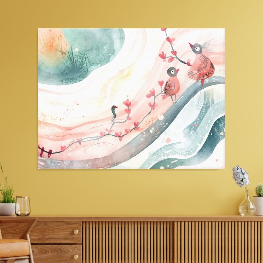 Birds on a Heart Branch  キャンバスプリント (インサイチュ (リビング))
