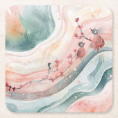 Birds on a Heart Branch スクエアペーパーコースター (正面)