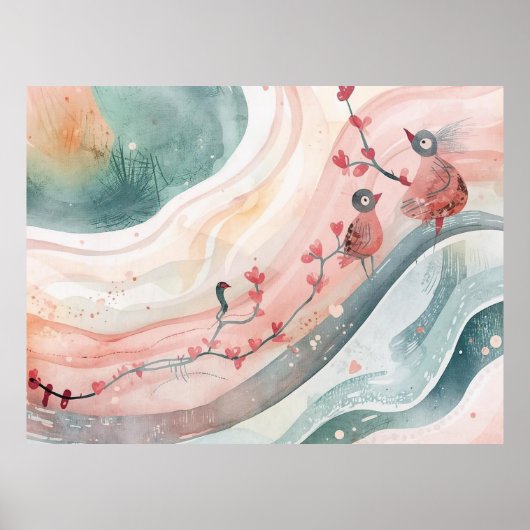 Birds on a Heart Branch  ポスター (正面)
