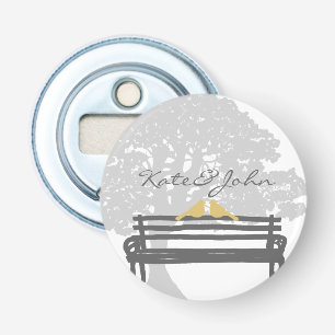 Birds on a Park Bench結婚's(公園のベンチの鳥) 栓抜き