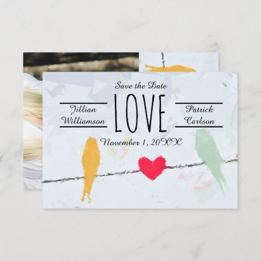 Birds on a Wire - 3x5日付カードを保存 セーブザデート (正面/裏面)