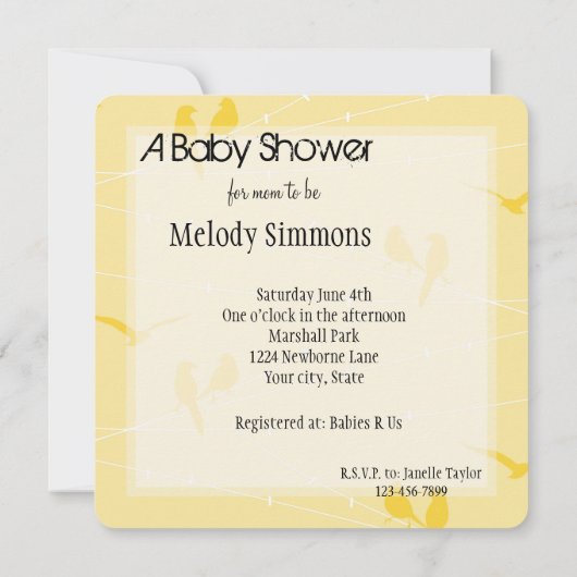 Birds on a wire Baby Shower 招待状 (裏面)