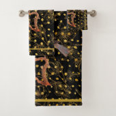 Birds on Black and エレガント金ゴールド バスタオルセット (インサイチュ)