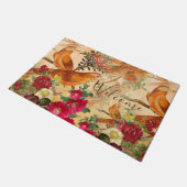 Birds on Branchティール（緑がかった色）、オレンジ、イエローウェルカム ドアマット (アングル)