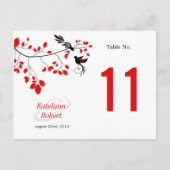 Birds on Branch Red & Blackテーブル番号カード ポストカード (正面)