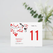 Birds on Branch Red & Blackテーブル番号カード ポストカード (スタンド正面)