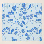 Birds on Cherry Blossoms Blue on Blue スカーフ<br><div class="desc">Pretty blue floral print on blue</div>