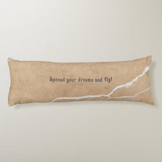 Birds on cracked surface, beige brown and text ボディピロー (裏面)