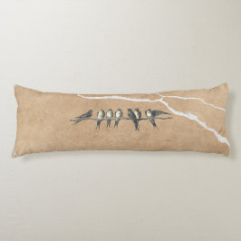 Birds on cracked surface, beige brown and text ボディピロー