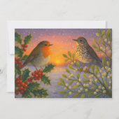 Birds On Holly & Mistletoe At Snowy Winter Sunset シーズンカード (正面)