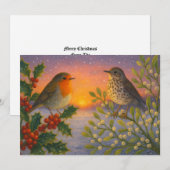 Birds On Holly & Mistletoe At Snowy Winter Sunset シーズンカード (正面/裏面)