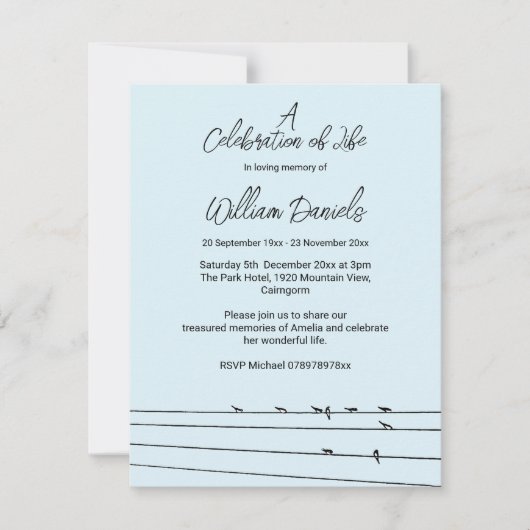 Birds on wireお祝いの発表 招待状 (正面)