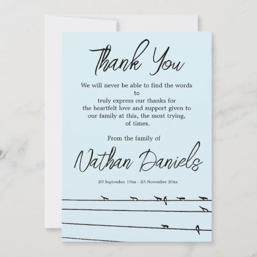 Birds on Wire葬式サンキューカード 招待状 (正面)