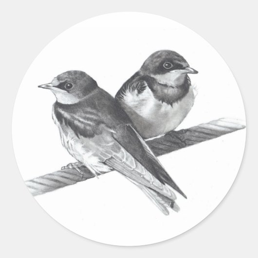 BIRDS ON WIRE:ベビー:鉛筆アートワーク ラウンドシール (正面)