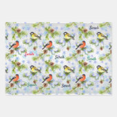 Birds Pine Trees Snow Add Name 3 Coordinates ラッピングペーパーシート (正面2)