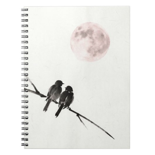 Birds Under Blush Moon Notebook ノートブック (正面)