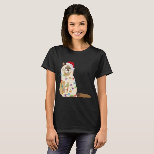 Birman Cat Christmas Lights Xmas Cat Tシャツ (正面フル)