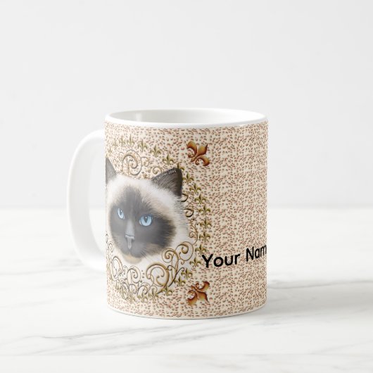 Birman Cat Fleur De Lis mug コーヒーマグカップ (正面左)