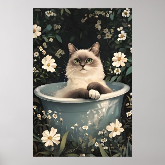 Birman In Bathtub Poster, Funny Cat Poster, Birman ポスター (正面)