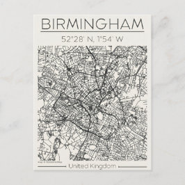 Birmingham City Map Postcard Charcoal Urban Sketch ポストカード
