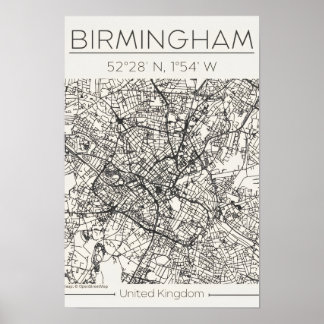 Birmingham City Map Poster – Modern Minimal Urban  ポスター