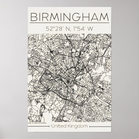 Birmingham City Map Poster – Modern Minimal Urban  ポスター (正面)