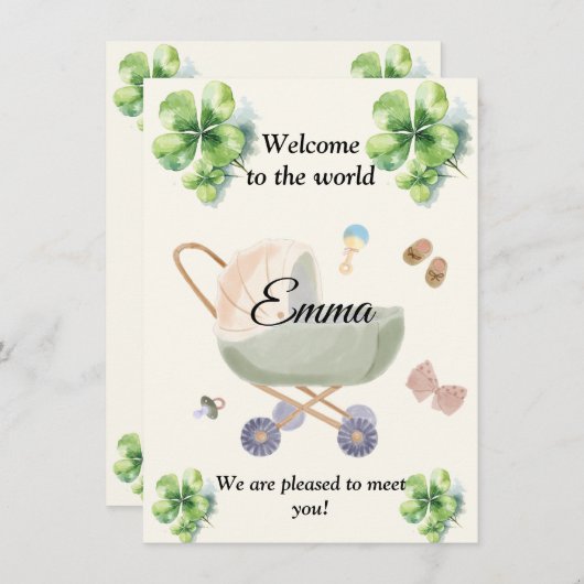 Birth announcement baby clover 招待状 (正面/裏面)