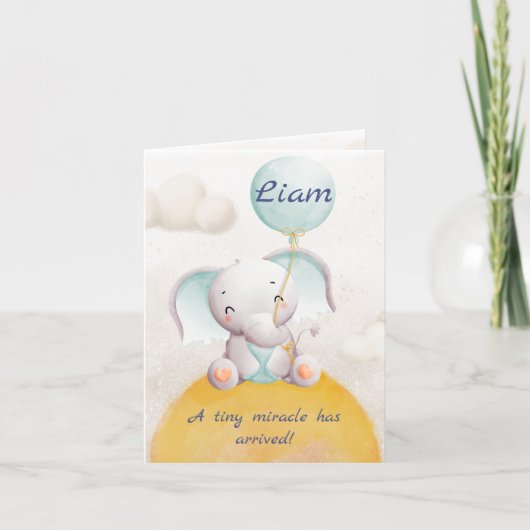 Birth announcement card boy - Charming Elephant  案内状 (正面)