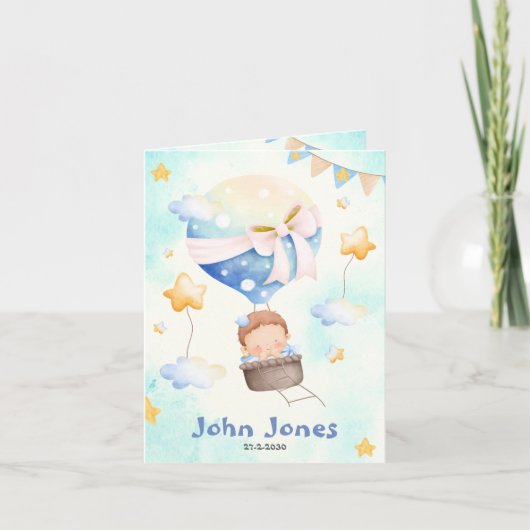 Birth announcement card boy - Hot air balloon boy 案内状 (正面)