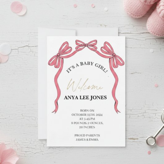 Birth announcement card for a baby Newborn  招待状