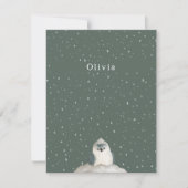 Birth Announcement Card Little Bird In The Snow ノートカード (正面)