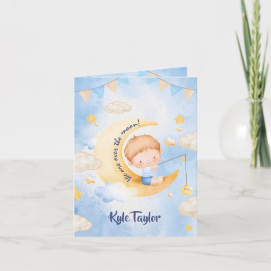 Birth announcement card - We are over the moon! 案内状 (正面)
