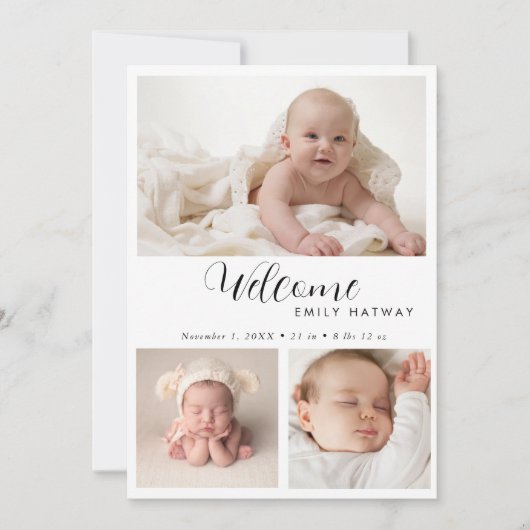 Birth Announcement Card | Welcome Baby Photo Colla 案内状 (正面)