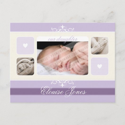 BIRTH ANNOUNCEMENT :: flowish1 – 女の子 案内ポストカード (正面)