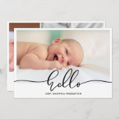 Birth Announcement Hello Script 生まれたばかりのPhoto 案内状 (正面/裏面)