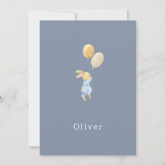 Birth Announcement Little Rabbit With Balloons ノートカード (正面)