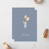 Birth Announcement Little Rabbit With Balloons ノートカード (正面/裏面インサイチュ)