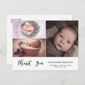 Birth Announcement Thank You Modern Three Photo 案内ポストカード (正面/裏面)