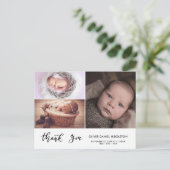 Birth Announcement Thank You Modern Three Photo 案内ポストカード (スタンド正面)