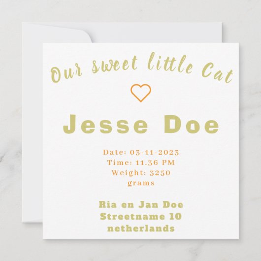 Birth Boy and Girl card, little cat (裏面)