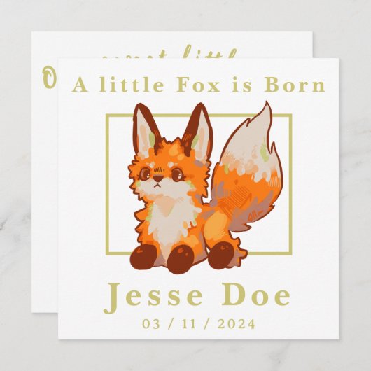 Birth Boy and Girl card, little Fox (正面/裏面)
